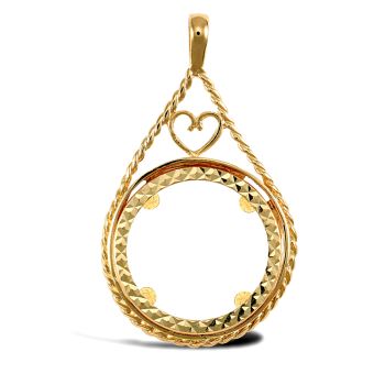 9ct Yellow Gold Half Sovereign Pendant Mount - Rope and Heart