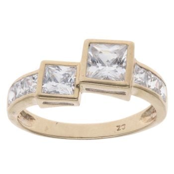 9ct Yellow Gold Cubic Zirconia Two Stone Ring