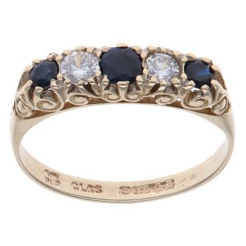 9ct Yellow Gold Cubic Zirconia and Sapphire Fancy Ring