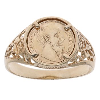 9ct Yellow Gold Mexican Peso St George Coin Ring