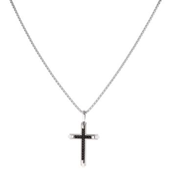 Unique & Co Stainless Steel and Black IP Plated Chain Inlay Cross Pendant and Chain 20"