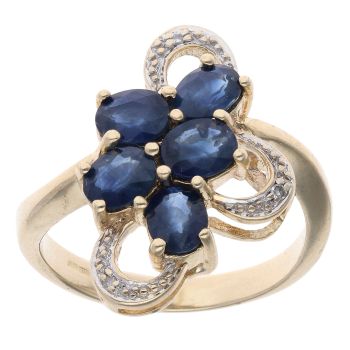 9ct Yellow Gold 0.05ct Diamond and Sapphire Fancy Ring