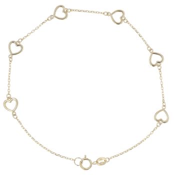 9ct Yellow Gold Heart Silhouette Bracelet 7.5"