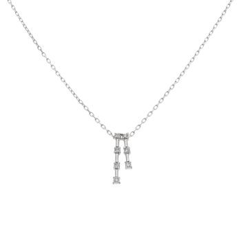 18ct White Gold 0.20ct Brilliant Cut Diamond Two Row Pendant and Chain 16"