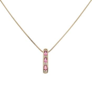 9ct Yellow Gold 0.10ct Diamond and Pink Gemstone Pendant and Chain 20"
