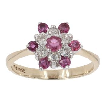 9ct Yellow Gold Ruby and 0.30ct Diamond Cluster Ring
