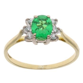 18ct Yellow Gold 0.05ct Diamond and Created Emerald Dress Ring