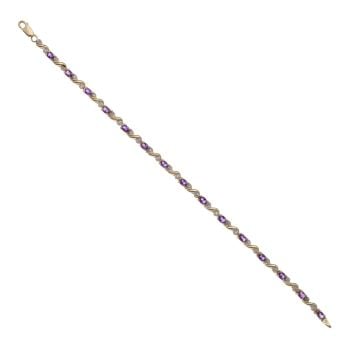 9ct Yellow Gold 0.15ct Diamond and Amethyst Bracelet 7.5"