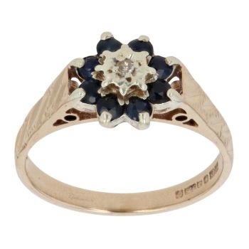 9ct Yellow Gold 0.05ct Diamond and Sapphire Cluster Ring