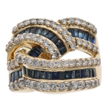 14ct Yellow Gold 1.25ct Brilliant Cut Diamond And Sapphire Cluster Ring