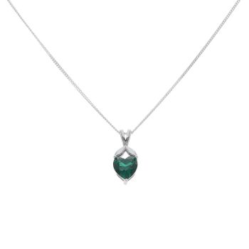Silver Green Gemstone Heart Drop Pendant and Chain 18" By Icesia