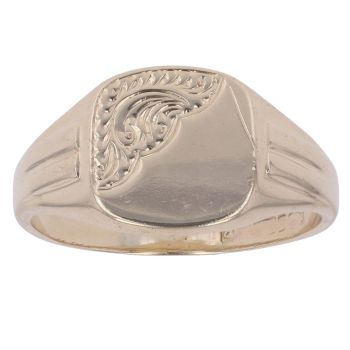 9ct Yellow Gold Half Patterned Shield Signet Ring