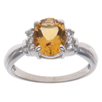 9ct White Gold Cubic Zirconia and Citrine Fancy Ring