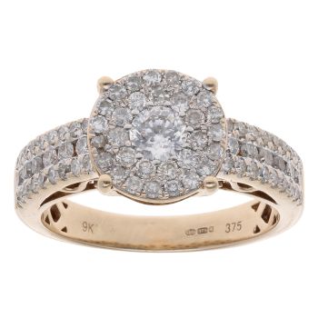9ct Yellow Gold 1.25ct Diamond Cluster Ring