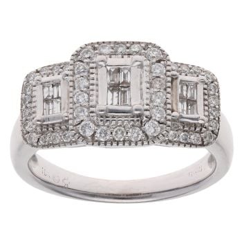 18ct White Gold 0.40ct Brilliant And Baguette Cut Diamond Cluster Ring
