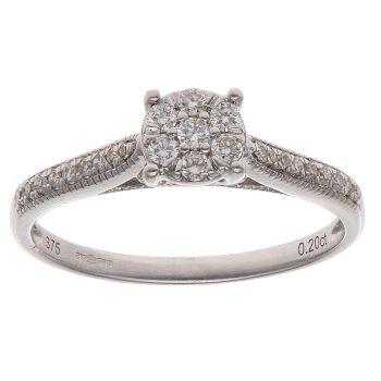9ct White Gold 0.20ct Brilliant Cut Diamond Cluster Ring