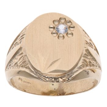 14ct Yellow Gold Cubic Zirconia Signet Ring