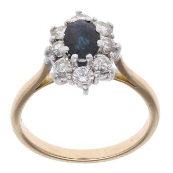 14ct Yellow Gold 0.80ct Diamond and Sapphire Cluster Ring