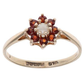 9ct Yellow Gold Pearl and Garnet Cluster Ring