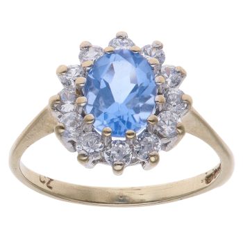 9ct Yellow Gold Cubic Zirconia Created Blue Quartz Cluster Ring