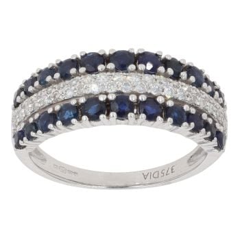 9ct White Gold 0.40ct Diamond and Sapphire Four Row Ring