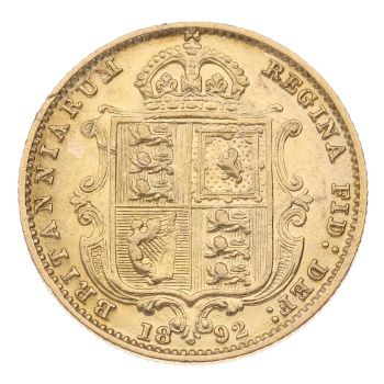 1892 Victoria Old Head UK Half Sovereign Coin