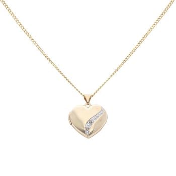 9ct Yellow Gold 0.02ct Diamond Heart Locket and Chain 18"