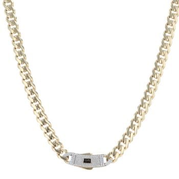 14ct Yellow Gold Monaco Classic Pave Lock Curb Chain 22"