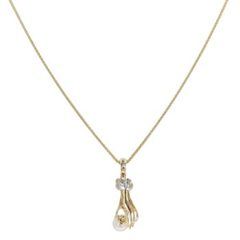 14ct Yellow Gold 0.01ct Diamond And Pearl Hand Pendant And Chain 20"