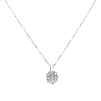 9ct White Gold 0.90ct Brilliant Cut Diamond Cluster Pendant and Chain 18"