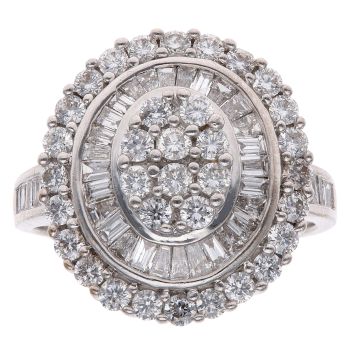 18ct White Gold 2.00ct Brilliant and Baguette Cut Cluster Ring