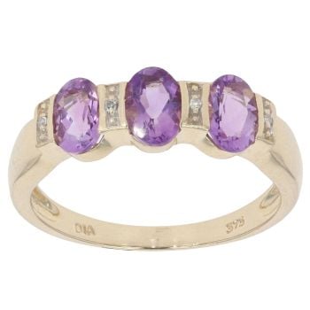 9ct Yellow Gold 0.02ct Diamond And Amethyst Ring