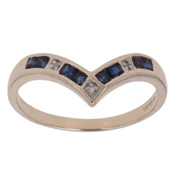 9ct Yellow Gold 0.03ct Diamond and Sapphire Wishbone Ring