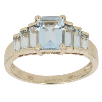 9ct Yellow Gold Aquamarine Seven Stone Eternity Ring