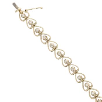 9ct Yellow Gold 0.50ct Brilliant Cut Diamond Heart Bracelet 7"