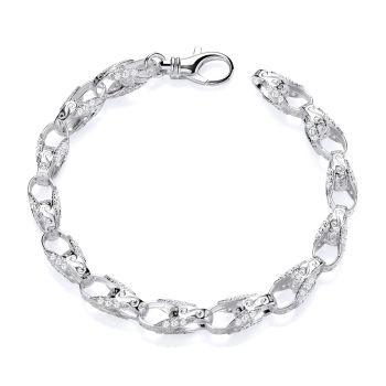 Sterling Silver Men's Stone Set Patterned Tulip 9'' Bracelet
