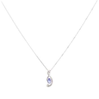 9ct White Gold 0.01ct Diamond and Tanzanite Pendant and Chain 18"