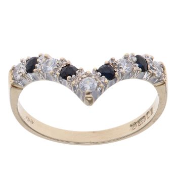 9ct Yellow Gold Cubic Zirconia and Sapphire Wishbone Ring