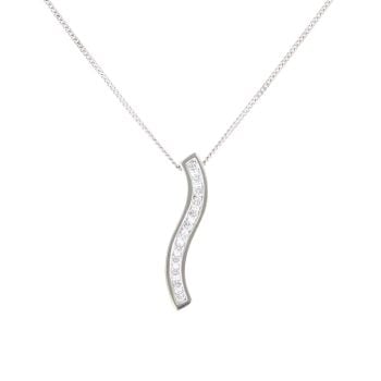 9ct White Gold Cubic Zirconia Wave Pendant And Chain 18"