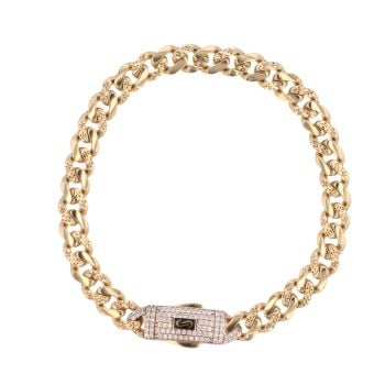 14ct Yellow Gold Monaco Classic Alternate Flex Pave Lock Curb Bracelet 7"
