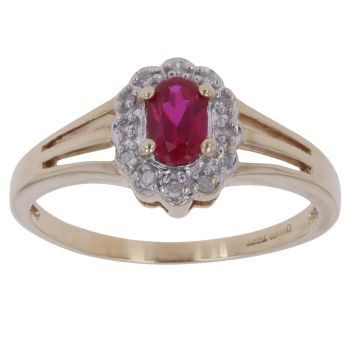 9ct Yellow Gold 0.10ct Diamond and Created Ruby Cluster Ring