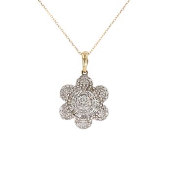 9ct Yellow Gold 0.50ct Diamond Flower Cluster Pendant And Chain 18"