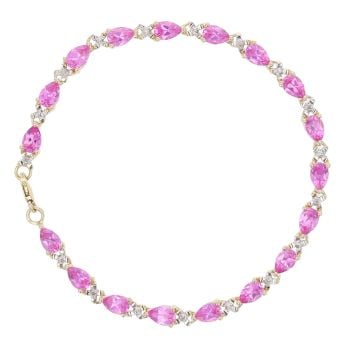 9ct Yellow Gold 0.05ct Diamond and Created Pink Sapphire Bracelet 7.5"