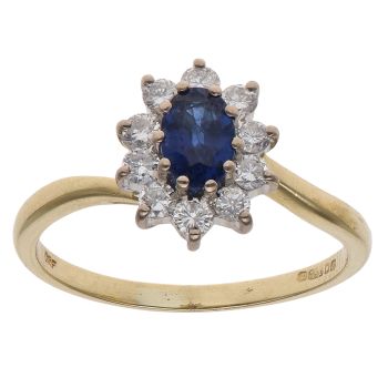 18ct Yellow Gold 0.35ct Brilliant and Oval Cut Diamond and Sapphire Ring