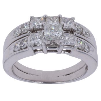 14ct White Gold 1.85ct Princess And Brilliant Cut Diamond Cluster Ring