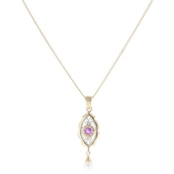 9ct Yellow Gold Amethyst and Pearl Clogau Pendant and Chain 18"