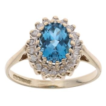 9ct Yellow Gold 0.20ct Diamond And Blue Topaz Cluster Ring