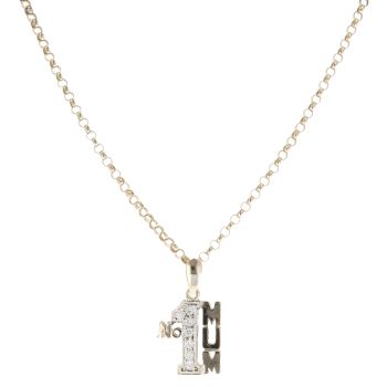 9ct Yellow Gold Cubic Zirconia No 1 Mum Pendant and Belcher Chain 22"