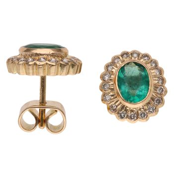 18ct Yellow Gold 0.35ct Brilliant Cut Diamond and Emerald Cluster Stud Earrings