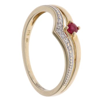9ct Yellow and White Gold 0.01ct Brilliant Cut Diamond and Ruby Wishbone Ring